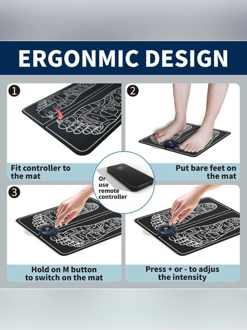 Electrical Muscle Stimulation Foot Massager Pad - Black, New